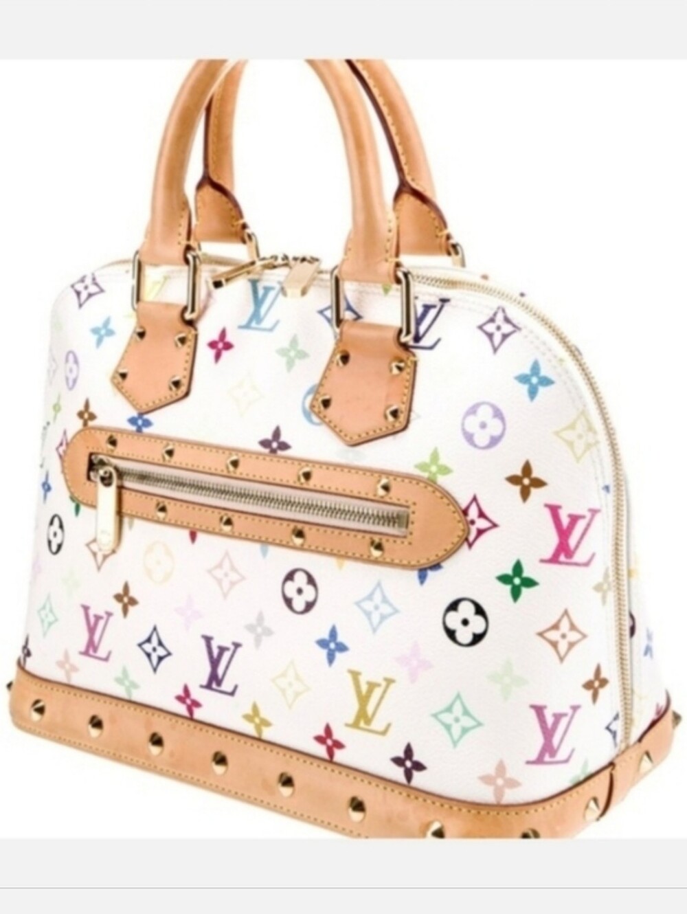 Authentic Louis Vuitton Alma PM White Multicolor Monogram PM Bag With Lock & Key